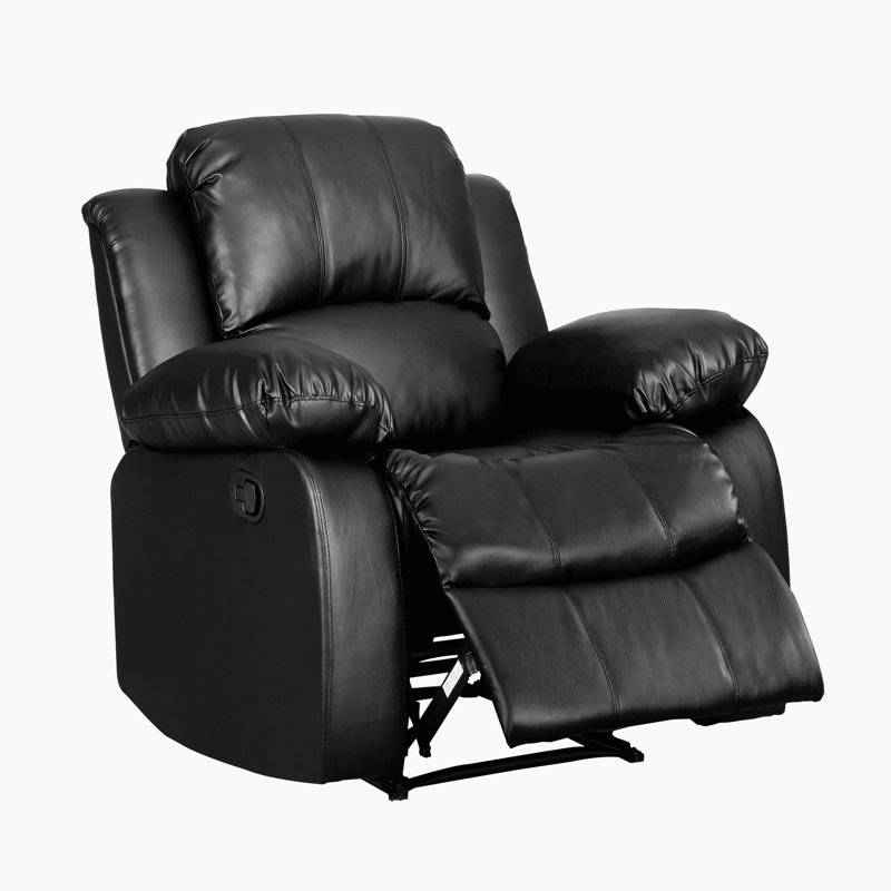 Suisun 38" Traditional Faux Leather Reclining Chair with Tab Pull Reclining Motion, Solid Wood & Plywood Frame