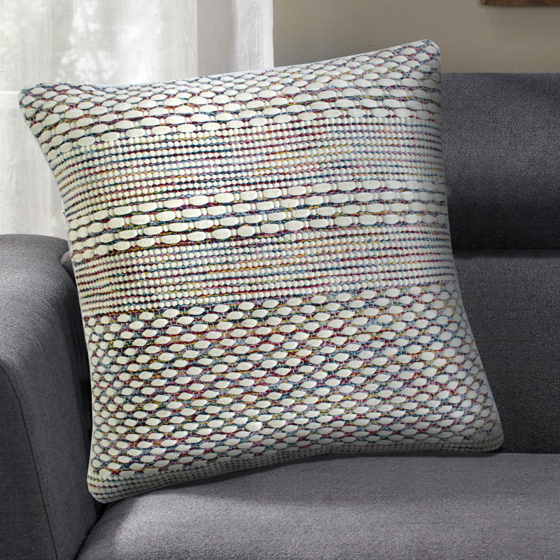 Multicolored Textured Motif Striped Square Throw Pillow, 20"