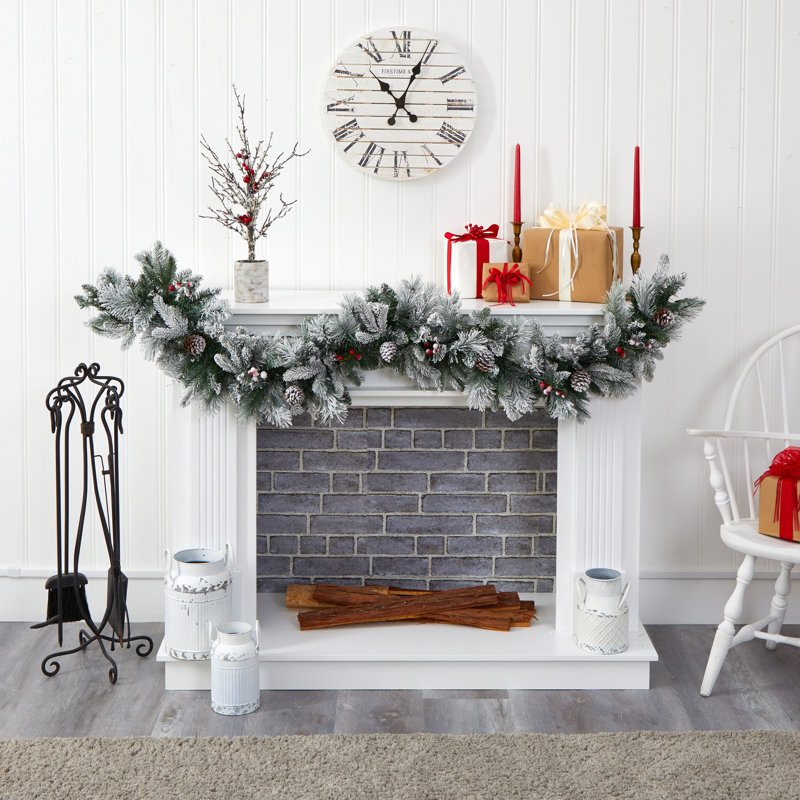 8'' in. Lighted Faux Pine, Berry Garland