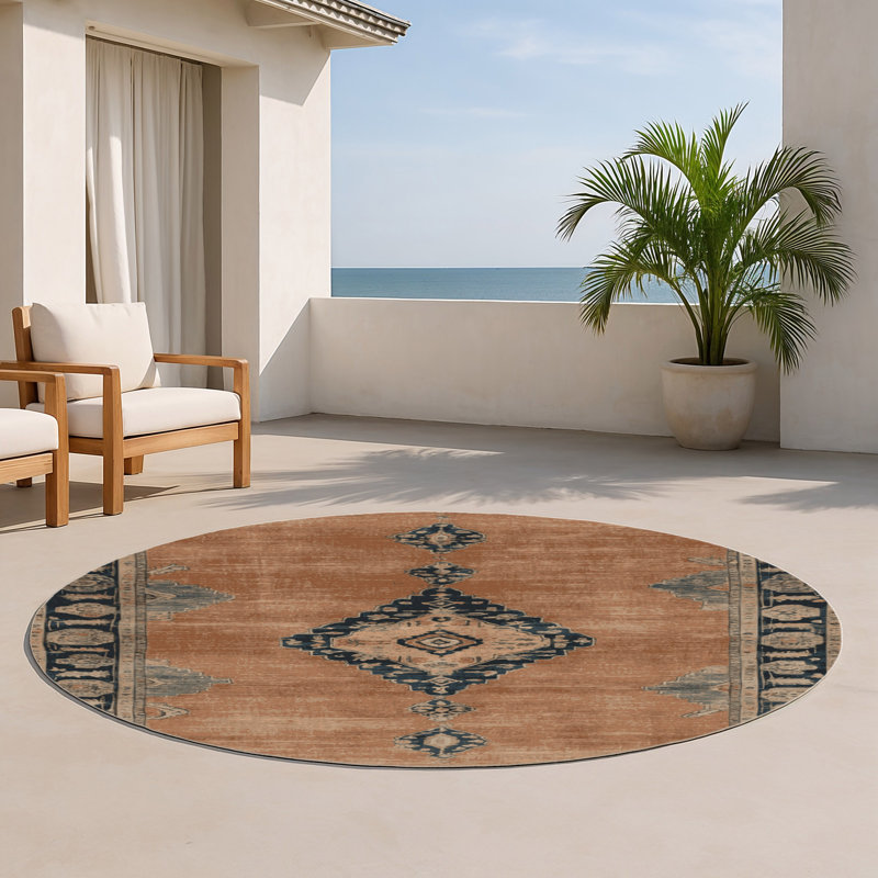 Tapis intérieur et extérieur brun Overdyed, Rond 5 pi