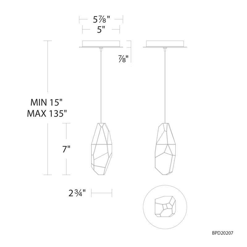 Martini 1 - Light LED Single Pendant, Aged Brass, Clear Optic Crystal