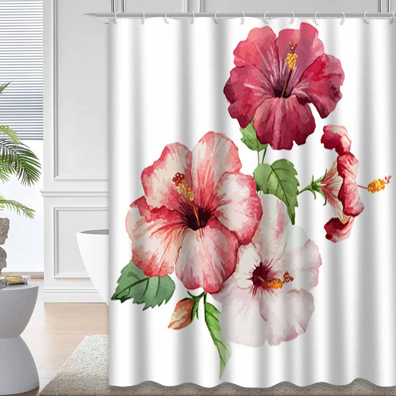 Rideau de douche imperméable avec 12 crochets et hibiscus Hawaiian, L 72 po x l 72 po