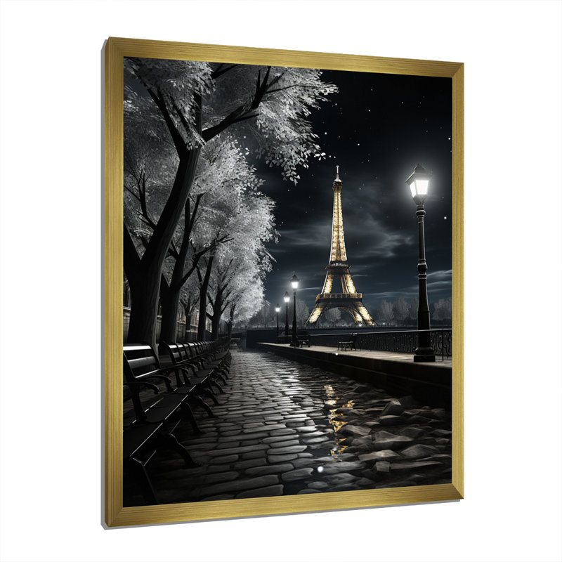 «Parisian Moonlit Night II», reproduction sur toile, Cadre doré simple, H 44 po x l 34 po x P 1,5 po