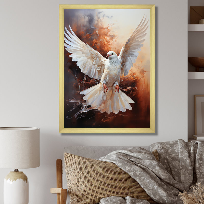 Colombe de la sérénité sur toile, H 32 po x l 24 po x P 1 po, Cadre doré simple