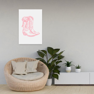 Pink Cowgirl Boots with Bow Bold Minimalist Modern Coastal Wall Art Print 1 Piece Wrapped Canvas Wall Art