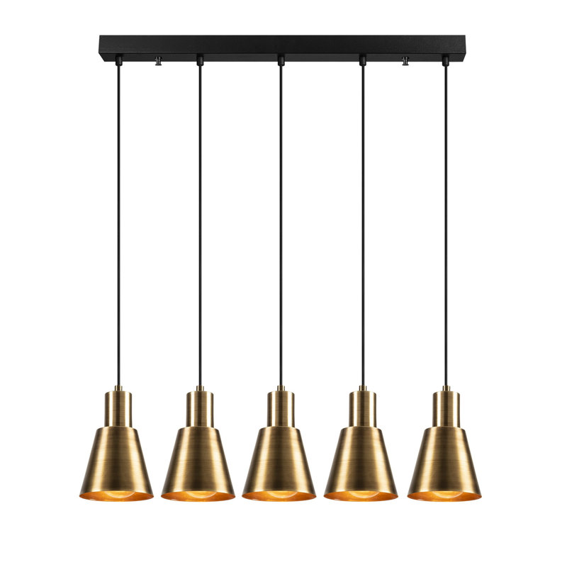 Lustre moderne élégant, finition antique, 33,1 po x 5,5 po | Hauteur réglable jusqu'à 46,1 pouces | 5 x douilles E27 (40 W maximum) | Corps en fer durable, instructions d'installation incluses | Parfait pour un décor glamour et scandinave