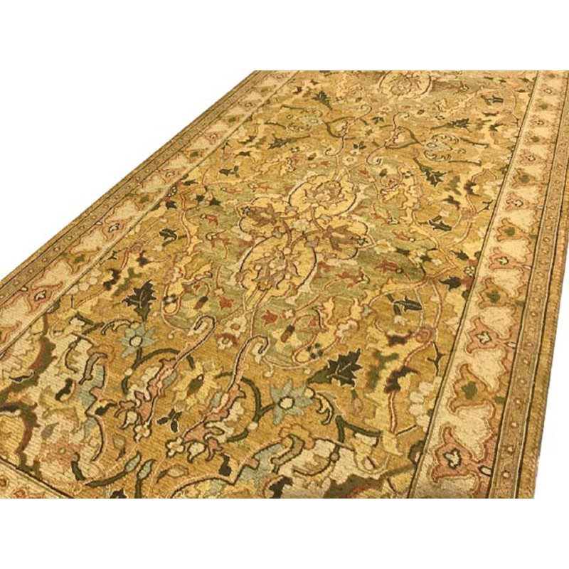 Tapis de couloir doré et ivoire de haute qualité noué à la main