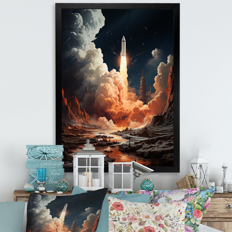 Rocketship Lunar Odyssey - impression d'art sur toile Rocketship, Cadre photo noir, H 20 po x l 12 po x P 1 po