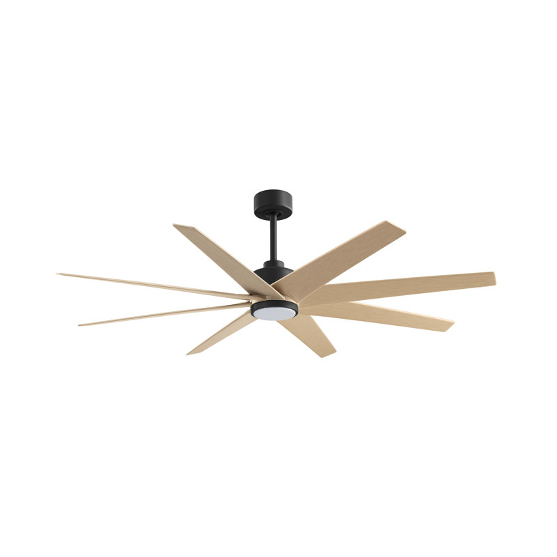 Ariella - Eight Blade Ceiling Fan - Integrated LED, Matte Black, Light Maple Tone