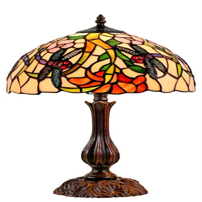 Libellule et fleurs en verre coloré de style Tiffany