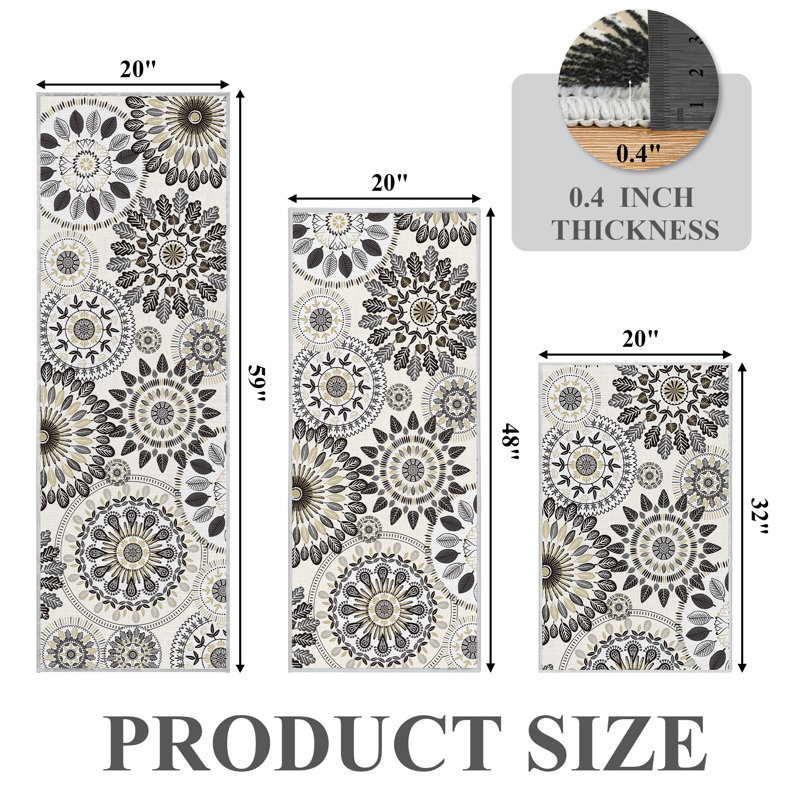 Tapis de cuisine antidérapant 3 pièces Mcnish, Beige / noir / bleu