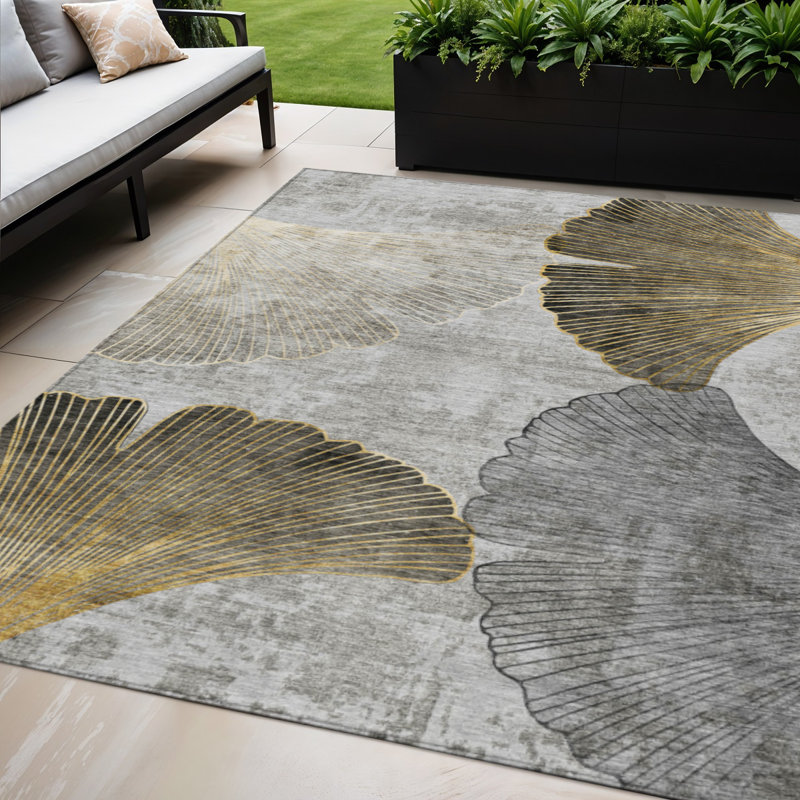 Tapis floral lavable intérieur argenté 5 pi x 8 pi