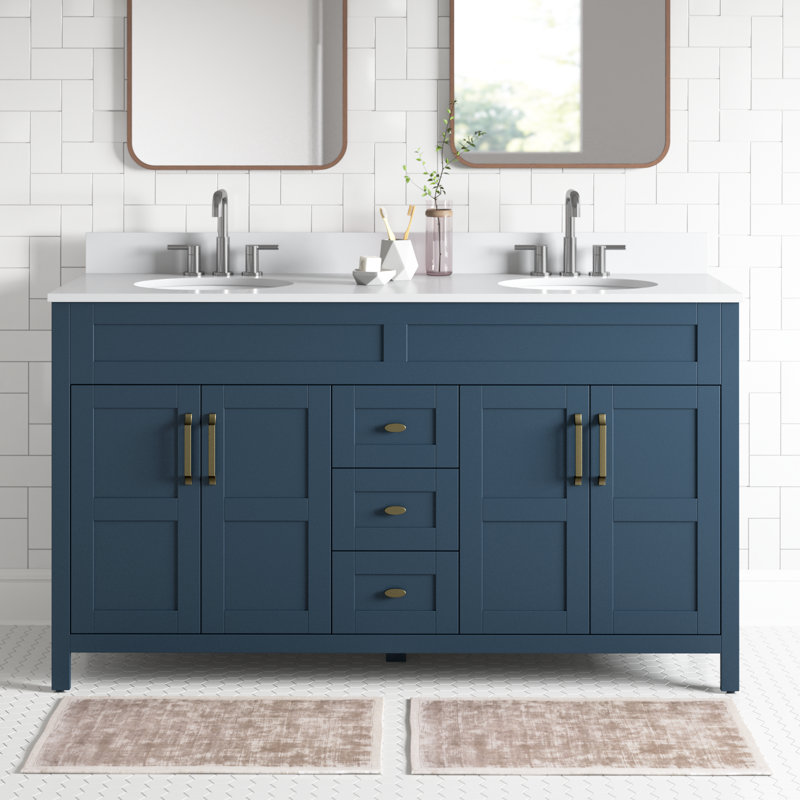 Andjoua 59.5'' Double Bathroom Vanity with Top, Franklin Blue
