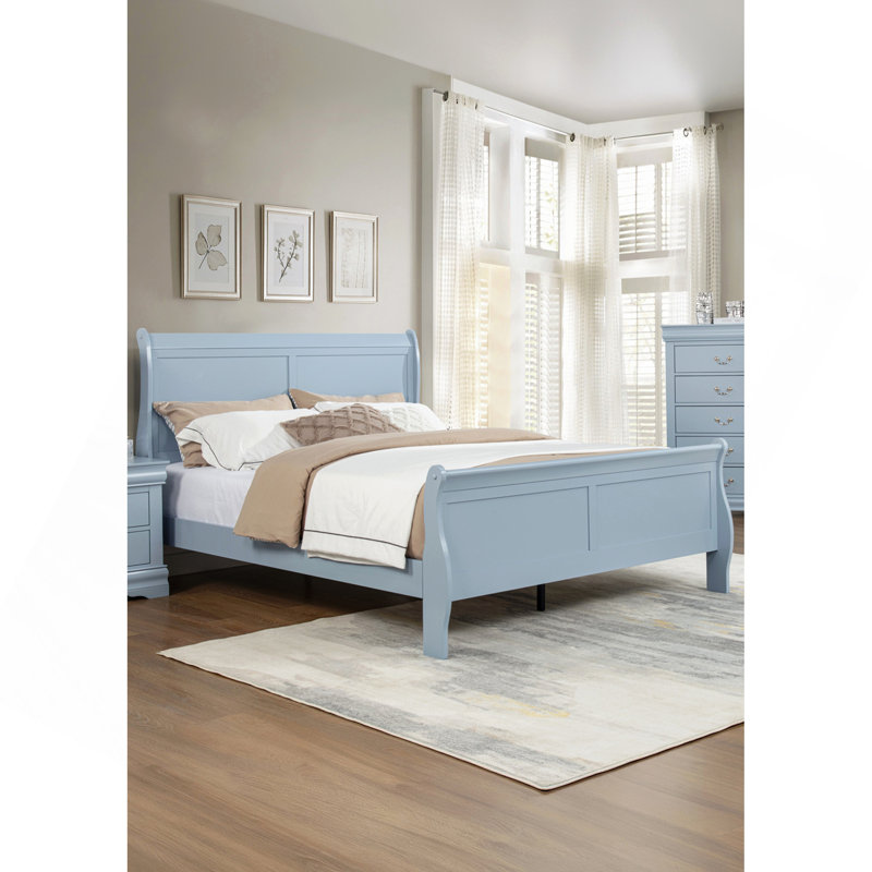 Mobilier de chambre à coucher en bois massif avec lit à panneaux et lit simple bleu, Twin, Blue