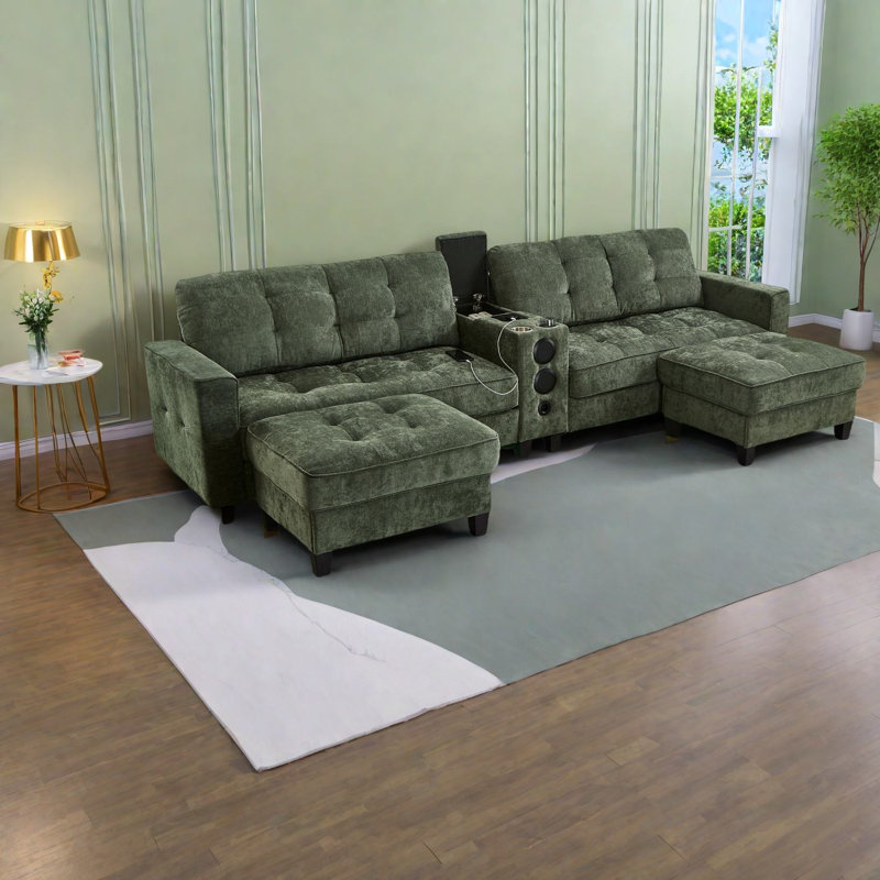 Canapé modulaire spacieux avec rangement et Bluetooth en chenille pour recevoir