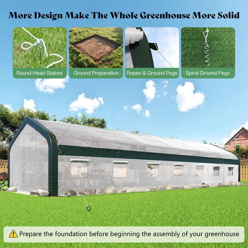 34' W x 10' D Large Walk-In Tunnel Greenhouse with Watering System and Upgraded Galvanized Steel Frame, 14 Windows, White