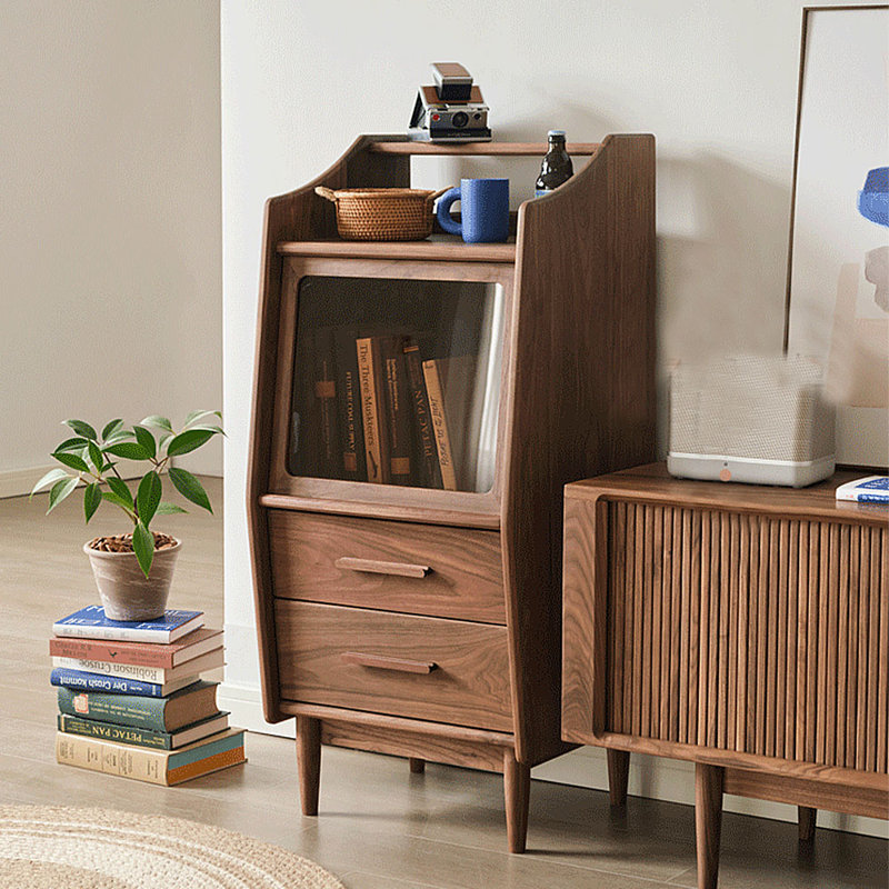 Petite armoire de rangement en verre, Noyer