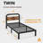 Amylia Black Metal Platform Bed with 40-Inch Solid Wood Headboard, Underbed Storage, Noise-Free Support, No Box Spring Needed-2025536610-2015625709