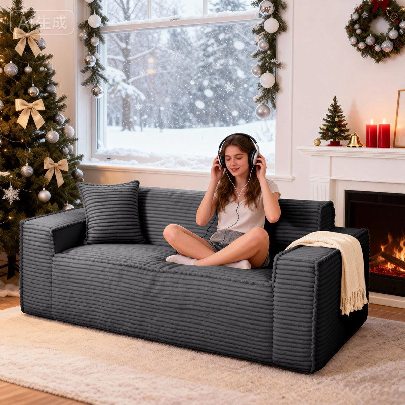 2-Seater Small Apartment Sofa, Corduroy, Skin-Friendly, Scratch-Resistant, Easy To Clean, Memory Foam, Ergonomic Wide Armrests, 2 Pillows, Multi-Color Optional, Compressed Packaging, Ready To Use Out Of The Box, Suitable For Renting, Small Living Room