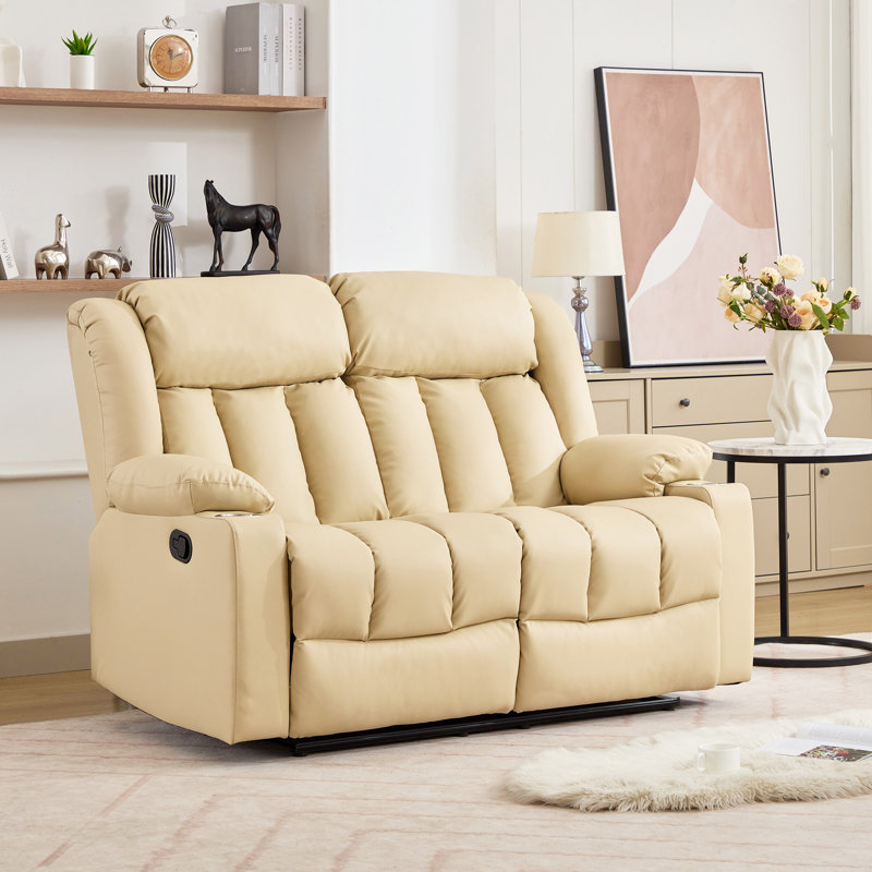 Kyleigh Sheridan150Cm Faux Leather Padded Reclining Sofa, Cream