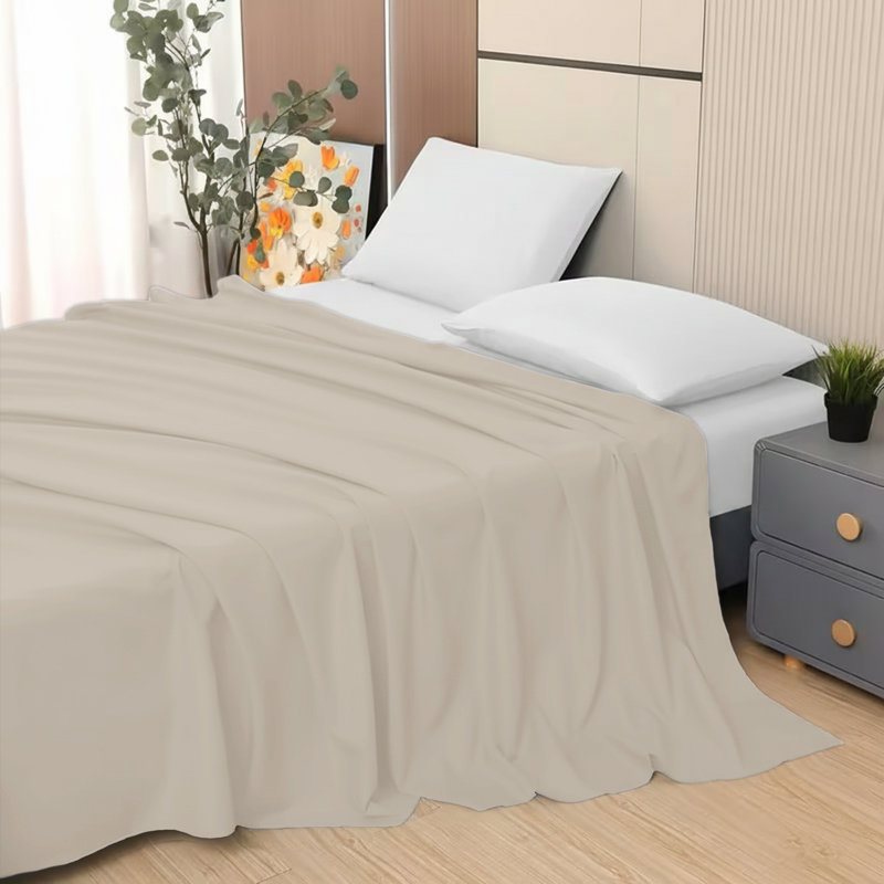 Cotton Blend Standard Flat Sheet, Cream, Double (4'6)