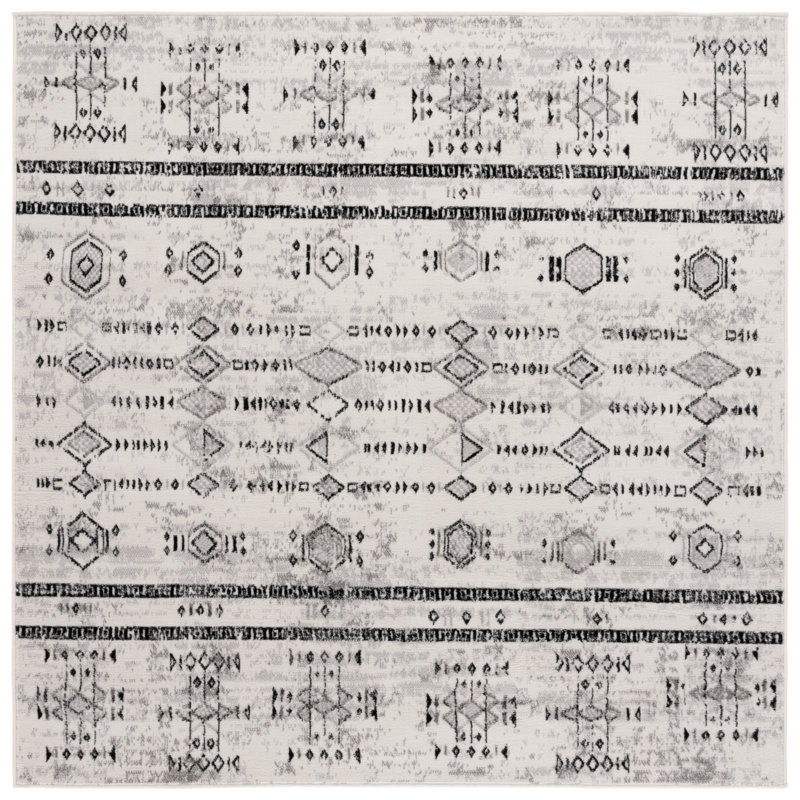 Tapis noir / gris / ivoire Latai Temple, Carré 6 pi 7 po