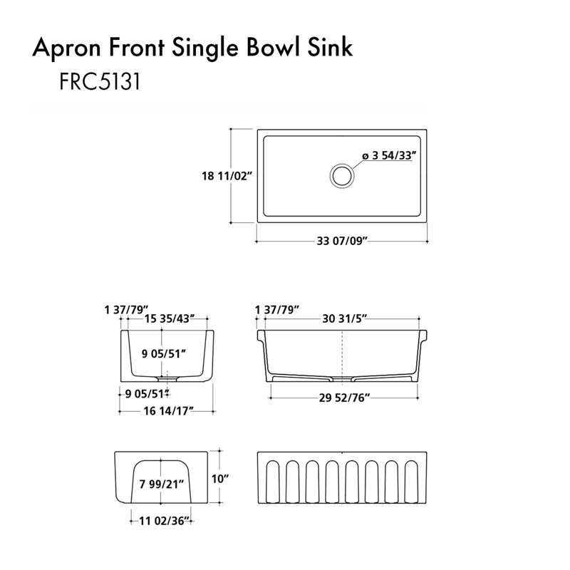 Fireclay Venice Front Reversible 33" L x 18" W Farmhouse/Apron Kitchen Sink with Accessories, Charcoal