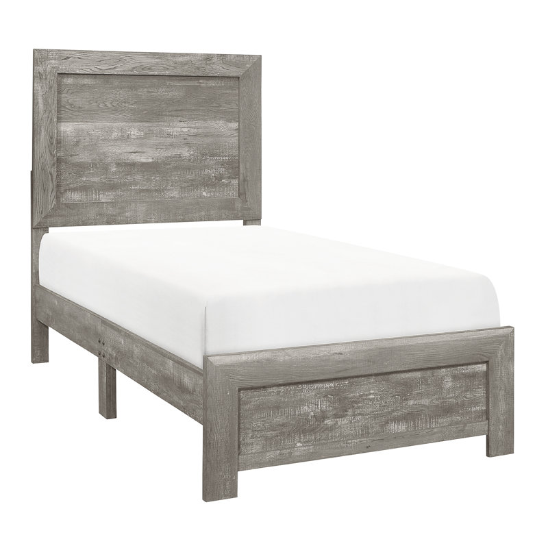 Lit simple en bois au fini gris rustique, bois, tête de lit, rails, sommier tapissier requis pour un charmant lit de chambre à coucher, inclus et nécessaire