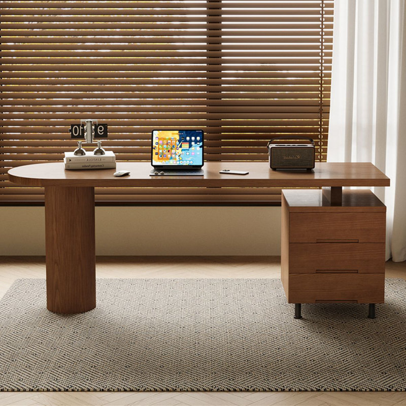 Bureaux en bois massif brun clair demi-cercle, H 29,53 po x l 62,99 po x P 23,62 po