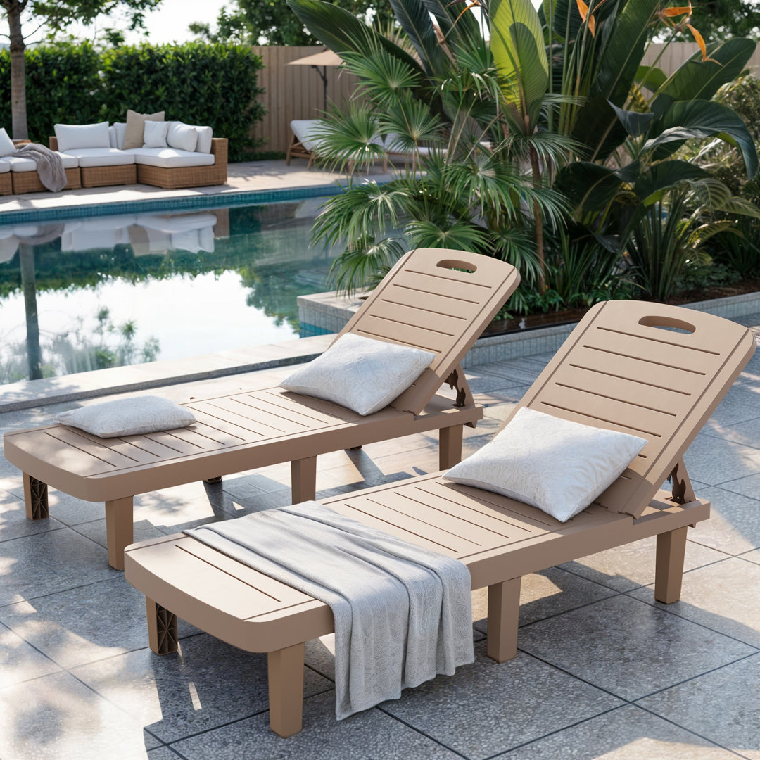 2-Piece Outdoor Resin Chaise lounge Set with Cup Holders Arlmont & Co. 