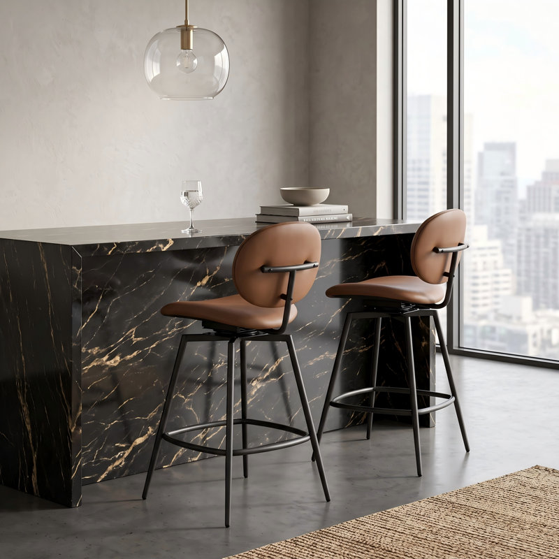 Modern Faux Leather Swivel Bar Stool, Brown