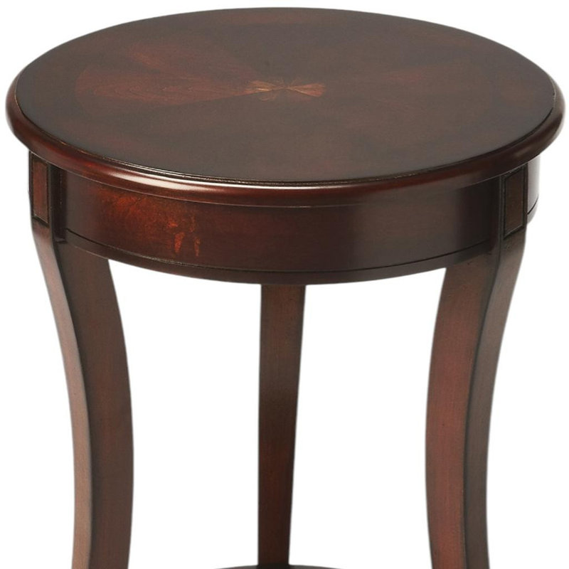 Table de bout ronde 26 "en bois brun foncé et bois avec tablette