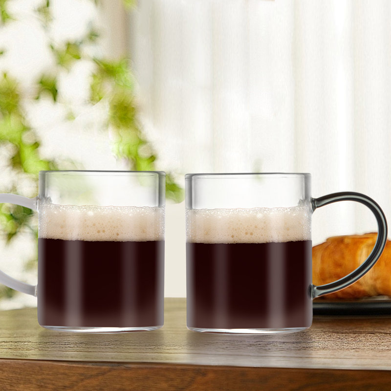 Mini tasses à expresso en verre borosilicaté Eboz Designs 3 oz / 90 ml, blanc / poignée fumée