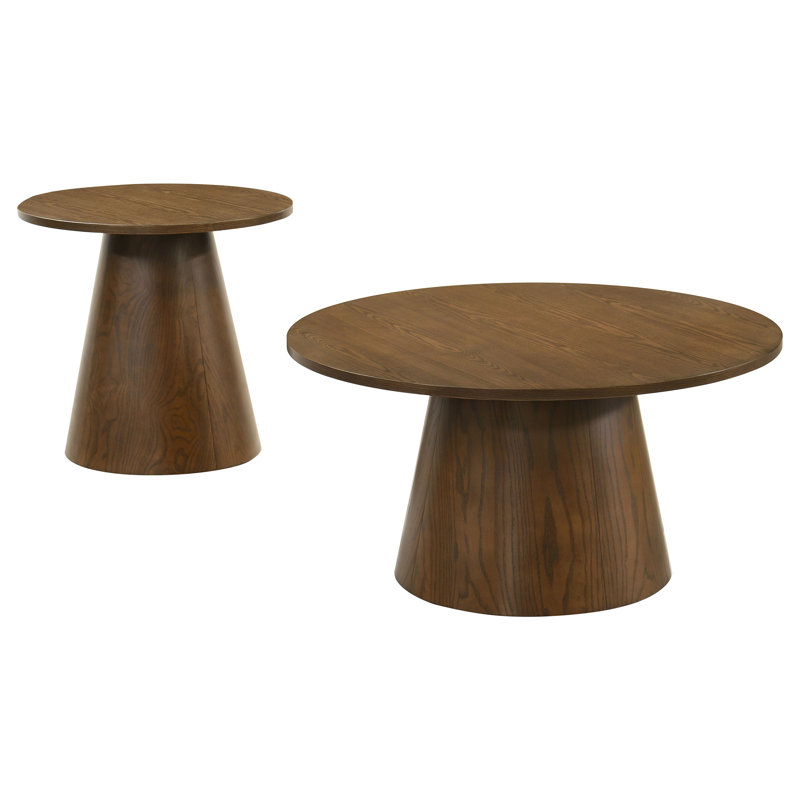 Ensemble de tables basses rondes à piédestal brun foncé 2 pièces Winsten, 2 Pieces: Coffee Table, End Table