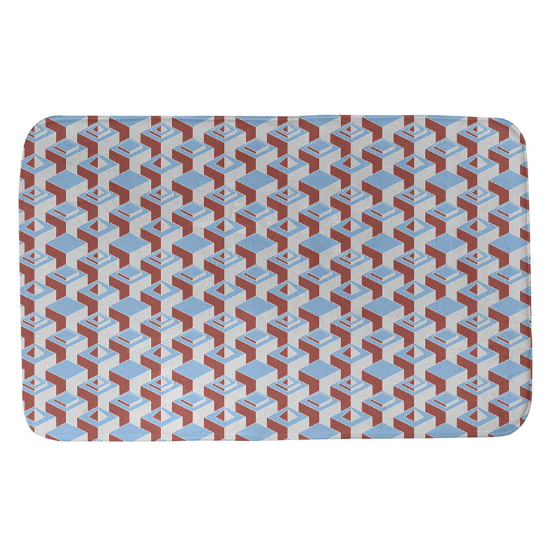 Tapis de bain géométrique antidérapant à motif de gratte-ciels, l 17 po x L 24 po, Bleu sarcelle / rouge