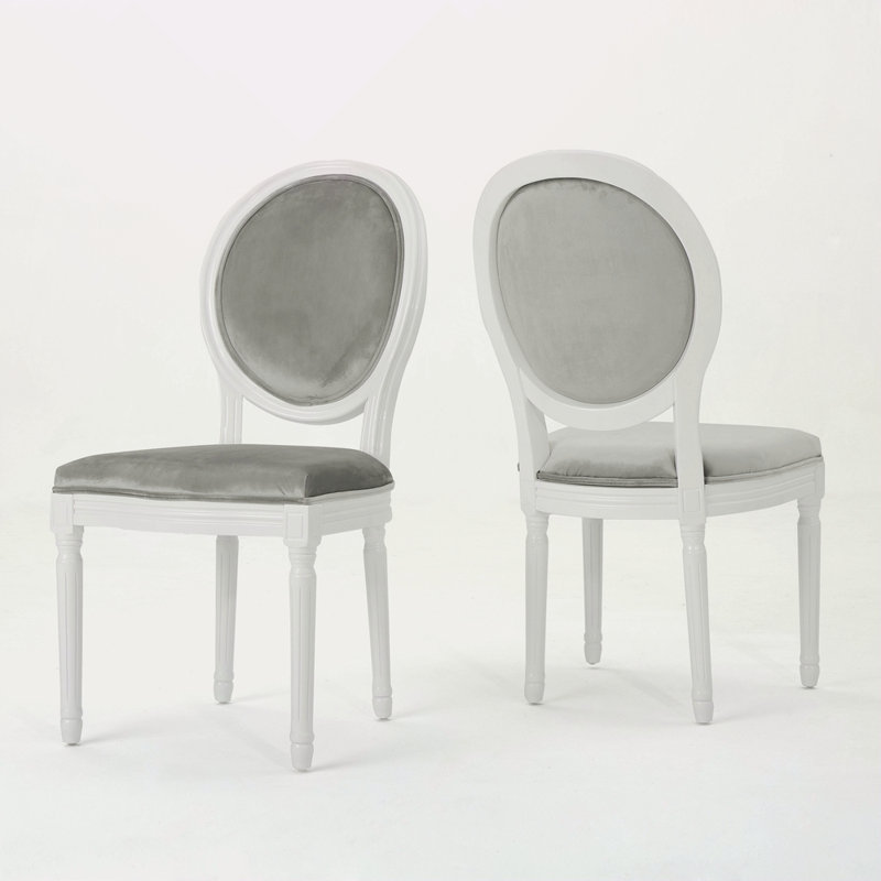 Chaise KD (ensemble de 2), Velours gris, Blanc