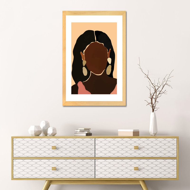 « Monae » par Bria Nicole-impression d’art graphique, Blanc, H 24 po x l 16 po x P 1 po, Toile avec cadre en bois beige
