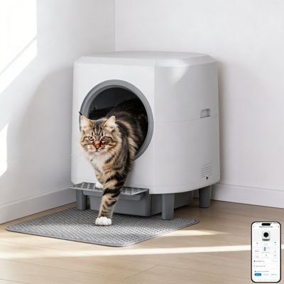 Bac à litière autonettoyant pour chat avec contrôle APP et capteur de sécurité, blanc