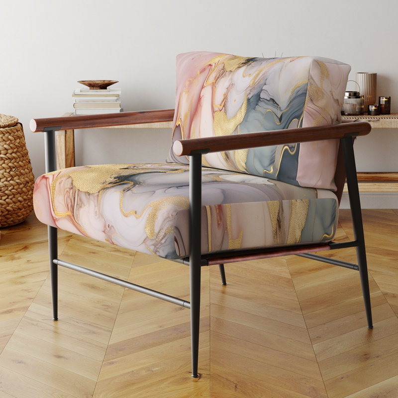 Fauteuil d'appoint rembourré gris et rose Tender, Noir