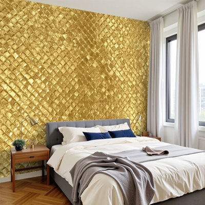 Peel and Stick Wallpaper 96" W x 69" H Modern Self Adhesive Wall Mural for Bedroom Gold Foil Golden Glitter Texture Vintage Painting