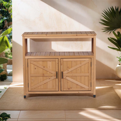 Ensemble de table de bar en bois avec rangement, design à lattes élégant pour une utilisation intérieure et extérieure