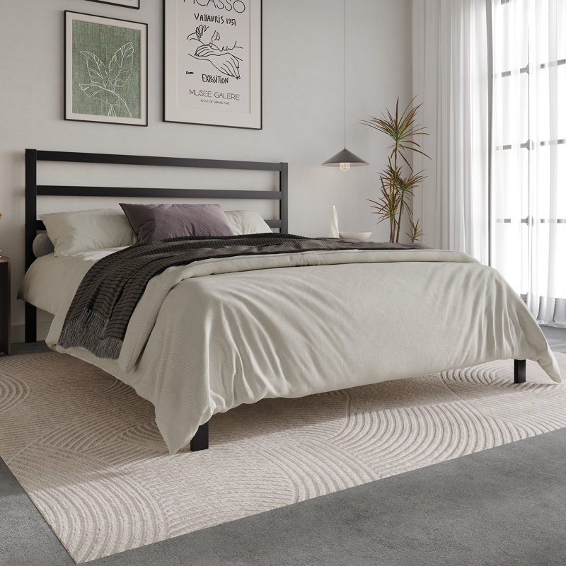 Deareon Upholstered Metal Platform Bed, Black, King
