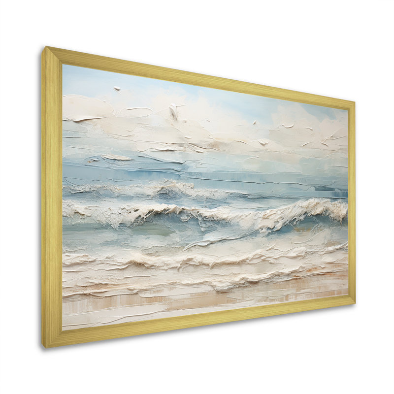 Peinture de plage côtière beige et bleue - Reproductions encadrées de plage côtière, Impression encadrée, H 34 po x l 44 po