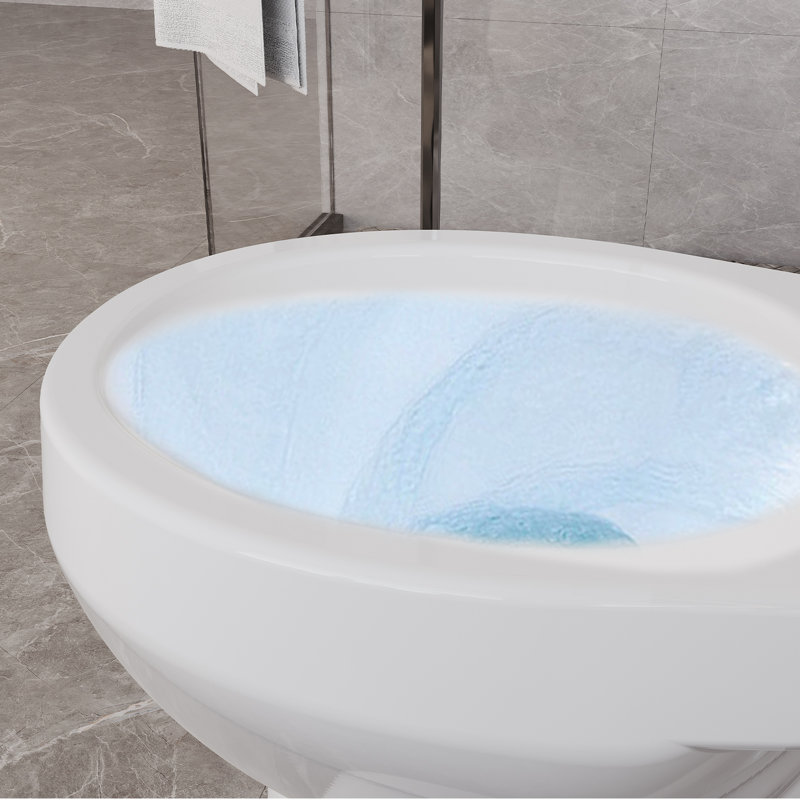 Toilette commerciale deux pièces de 21 po conforme à l'ADA - conception ronde à hauteur confortable, chasse d'eau à bouton-poussoir latéral, siège en plastique à fermeture en douceur, cuve en céramique facile à nettoyer et à installation rapide, installation rapide, s'adapte à une installation brute de 12 po