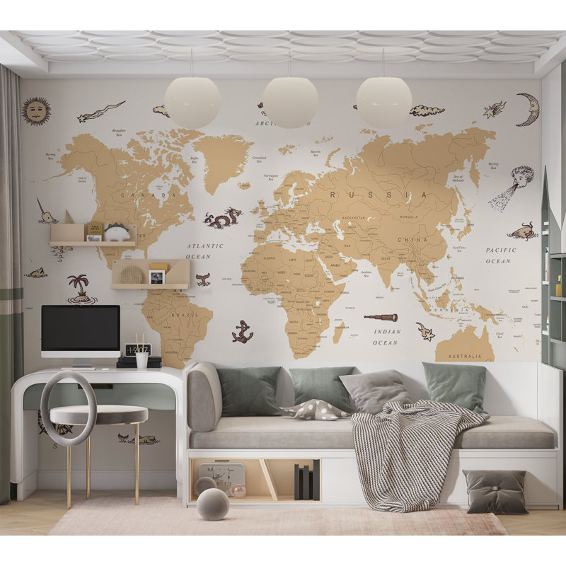 Papier peint pour enfants, illustrations «Country with pirate», L 118 po x L 82 po
