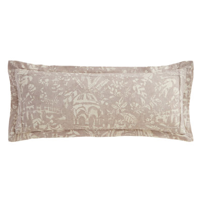 Genoa Washed Linen Blend, Botanical Garden Pavillion Print Updated Classics Lumbar Pillow, 14x36 inch