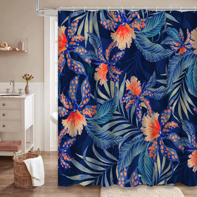 Tropical Exotic Palms Vintage Style Shadows Stylish Fashion Floral Shower Curtain with 12 Hooks