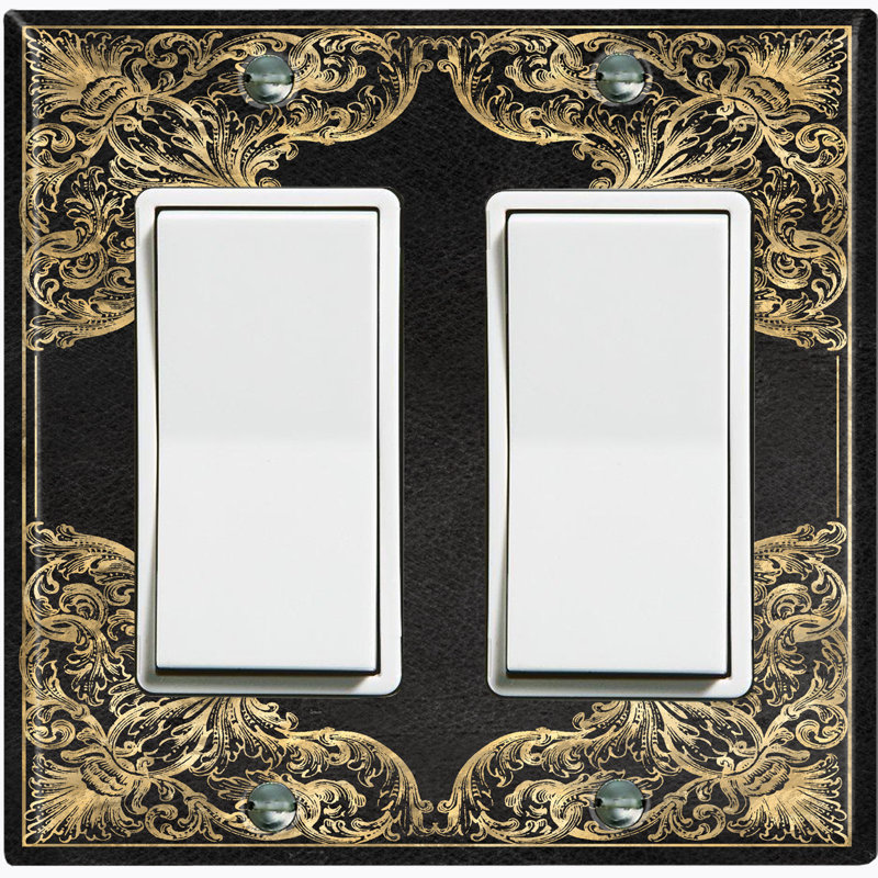 French Victorian Frame Black 3 Patterned 2 - Gang Rocker Standard Wall Plate