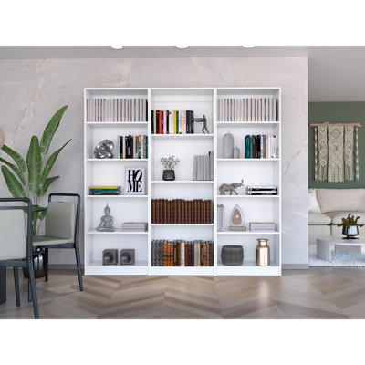 Blende 3 Piece Living Room Set With 3 Bookcases, White