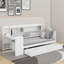 Lit de jour simple en bois avec tiroirs et bureau-1023987616
